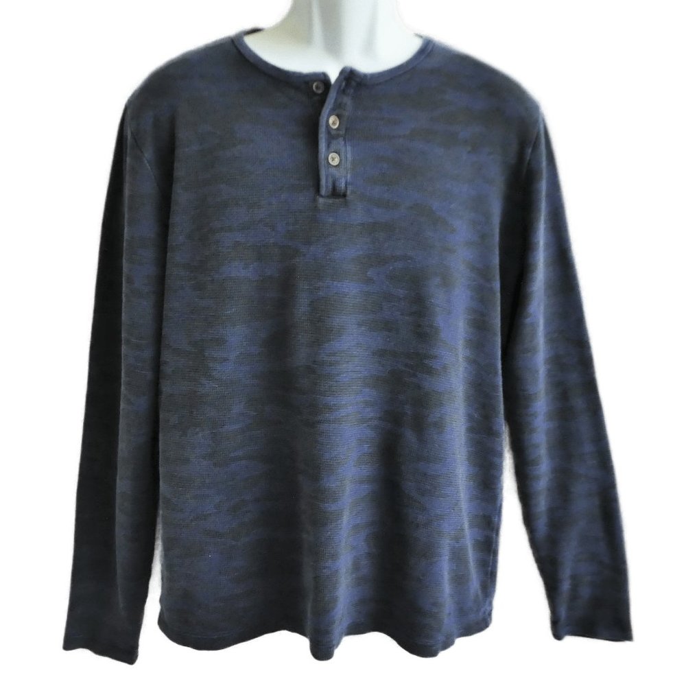 Lucky Brand Thermal Henley Pullover Shirt Blue Camo India Large L